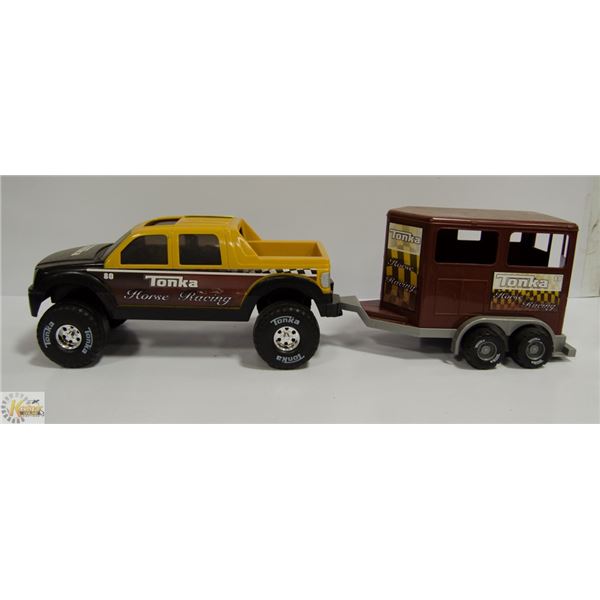 APPROX 2 FT LONG TONKA TRUCK & HORSE TRAILER