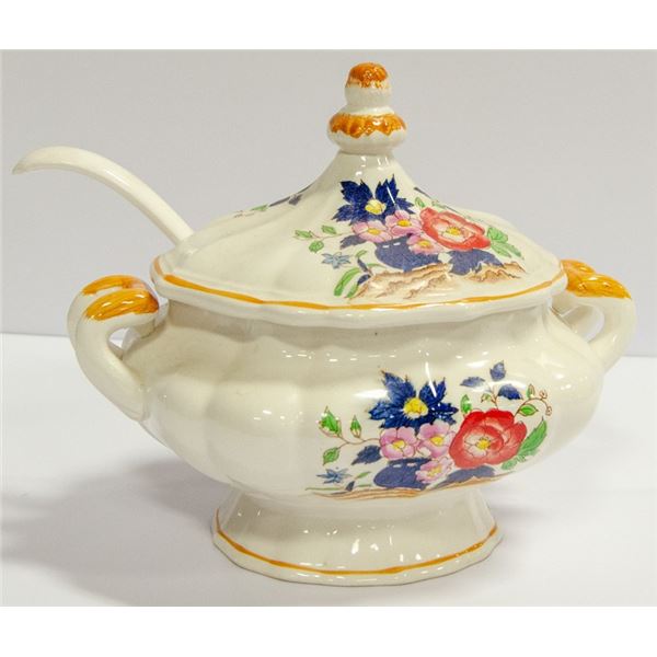 VINTAGE ESTATE SOUP TUREEN+ LADLE,HANDPAINTED
