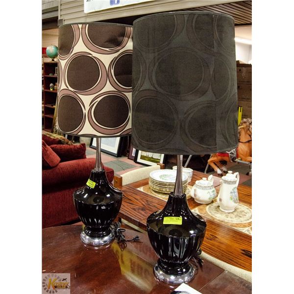 SET OF TWO VINTAGE BLACK CERAMIC AND