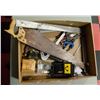 Image 1 : ASSORTED TOOL LOT: INCLUDES SAW, MEASURE TAPE,