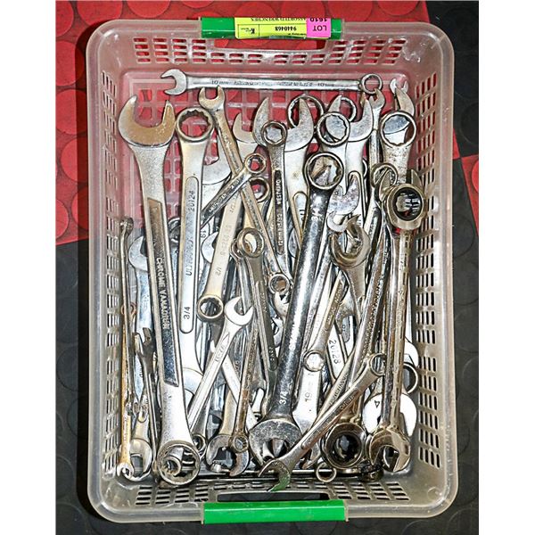 BIN OF ASSORTED WRENCHES
