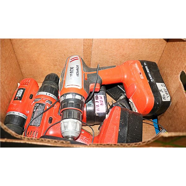 FLAT WITH 3 BLACK & DECKER CORDLESS DRILLS & 2