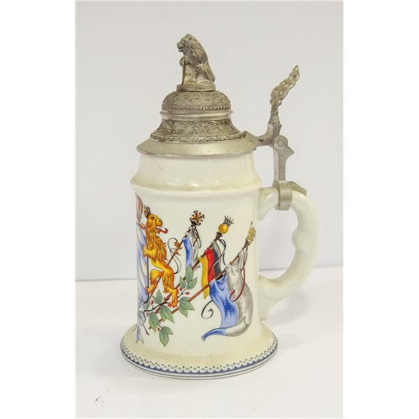 GERMAN BEER STEIN WITH PEWTER LID