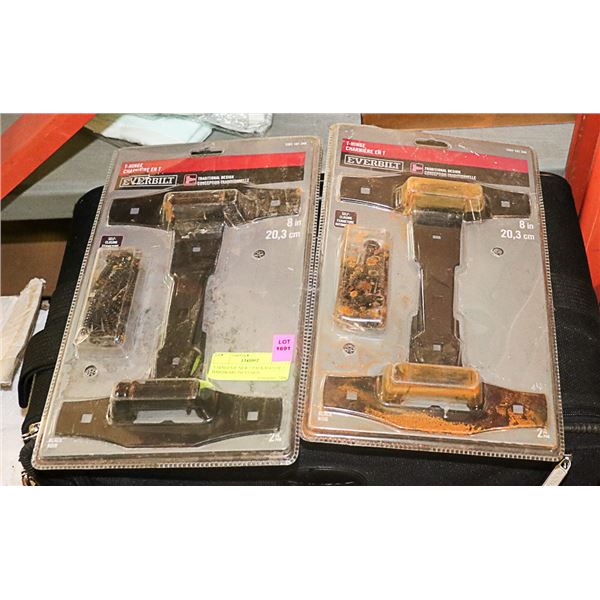 T-HINGES 8" NEW 2 PACKAGES OF 2. HARDWARE INCLUDED