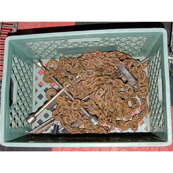 MILK CRATE WITH CHAIN AND TIRE IRON