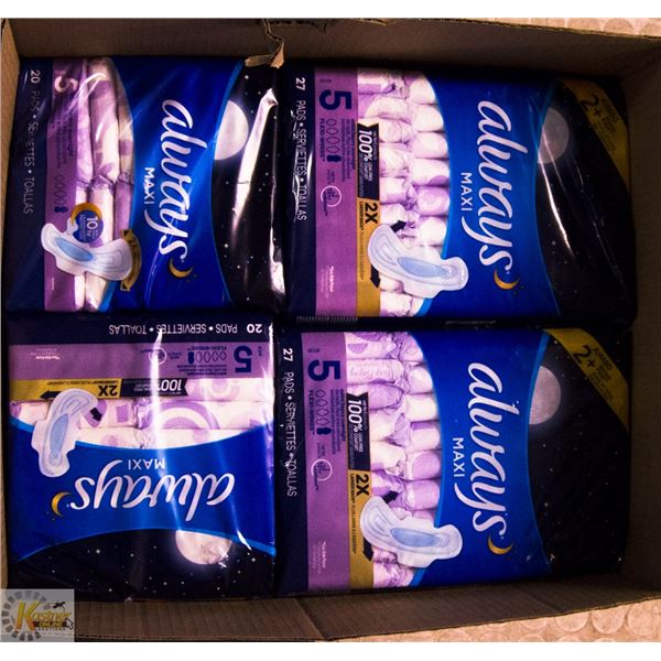 BOX LOT OF ALWAYS MAXI SIZE 5 27 PER BAG