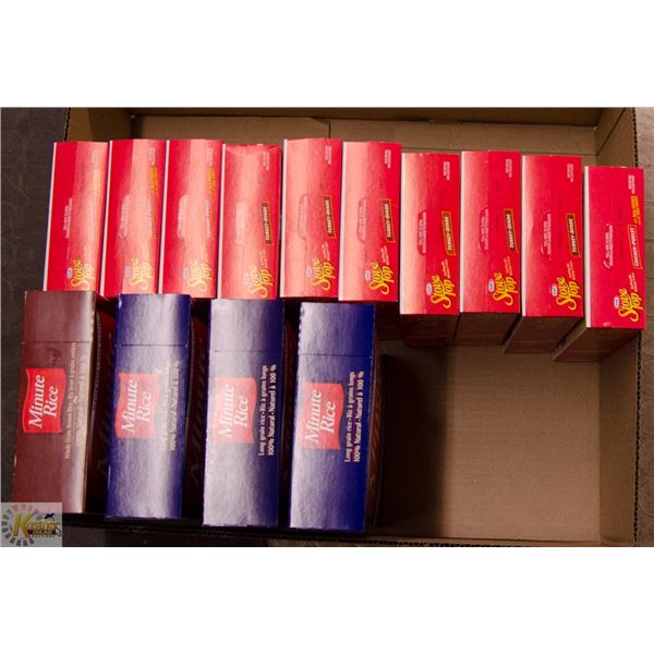 BOX LOT OF MINUTE RICE AND STOVE TOP STUFFING
