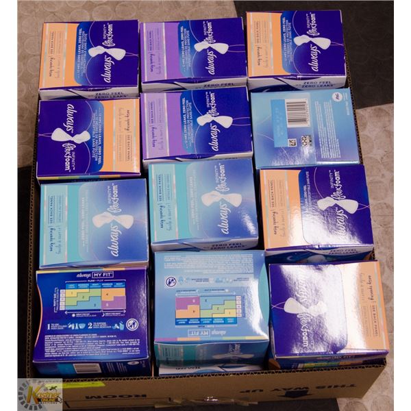 BOX FULL OF FEMININE HYGIENE PRODUCTS
