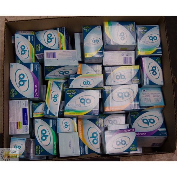 BOX LOT OF FEMININE HYGIENE PRODUCTS