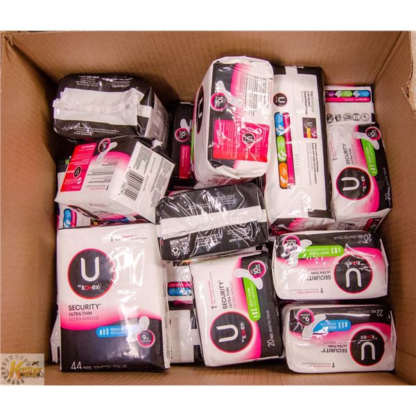 BOX LOT OF FEMININE HYGIENE PRODUCTS