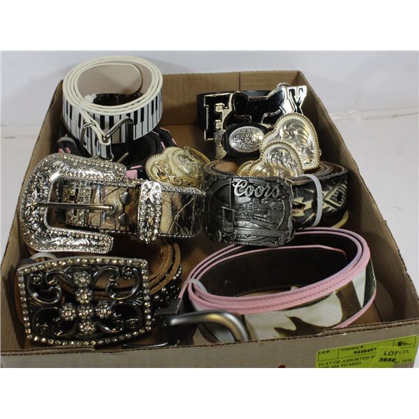 FLAT OF ASSORTED ESTATE BELTS, SIZE SM TO MED