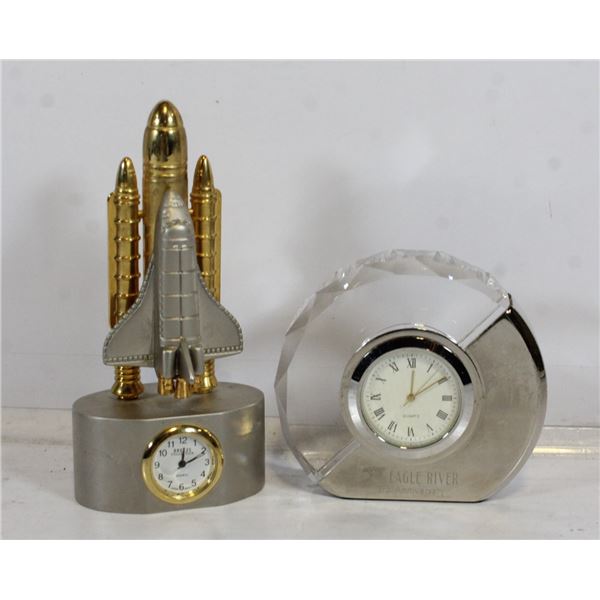 PAIR OF MINIATURE CLOCKS, SPACE SHUTTLE & CRYSTAL