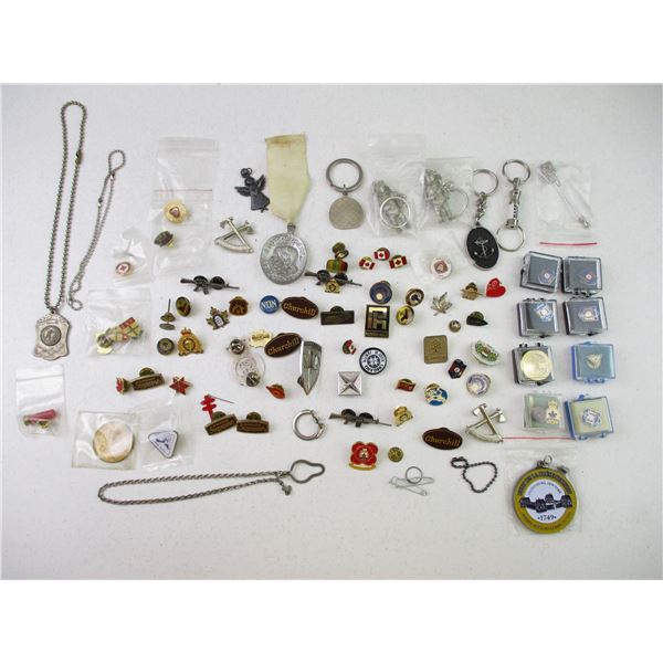 ASSORTED PINS/BUTTONS KEYCHAINS