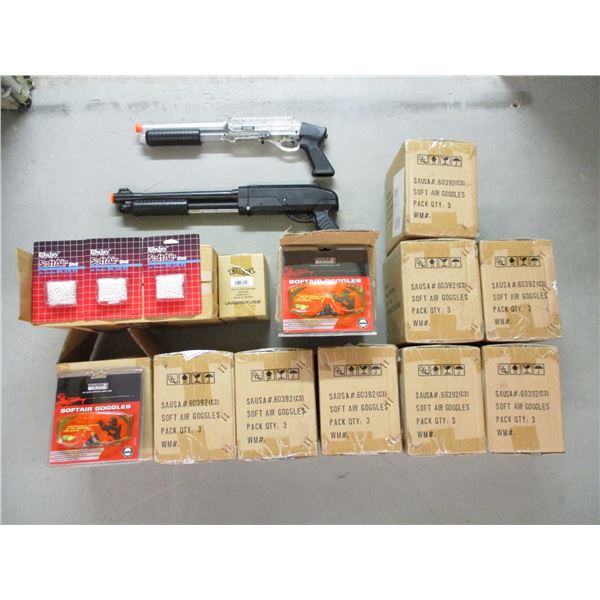 ASSORTED BB ACCESSORIES + BB GUNS