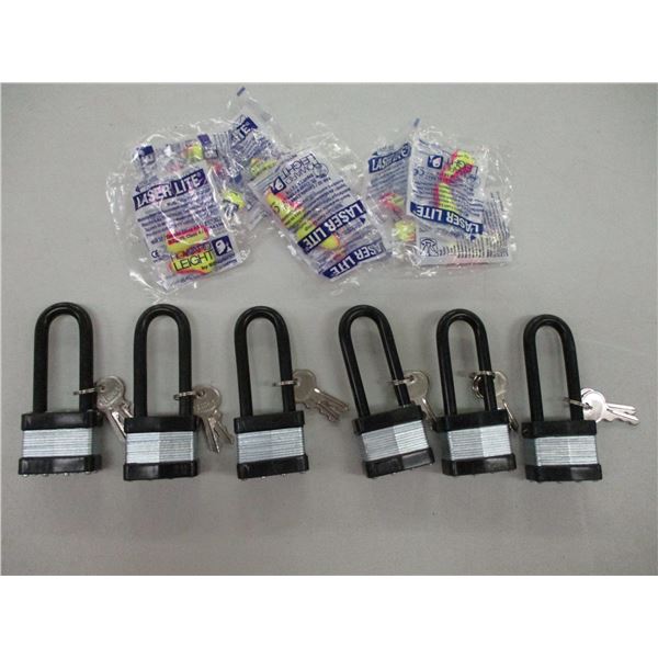 ASSORTED PAD LOCKS + EAR PLUGS