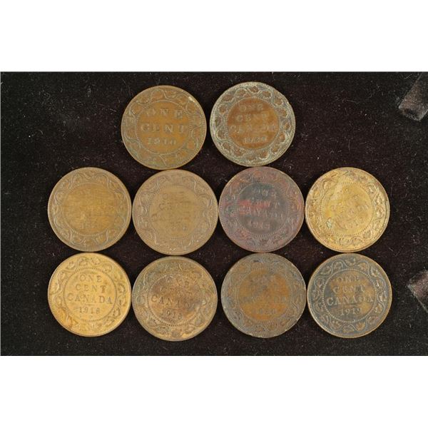 10 ASSORTED 1910-1920 CANADA LARGE CENTS