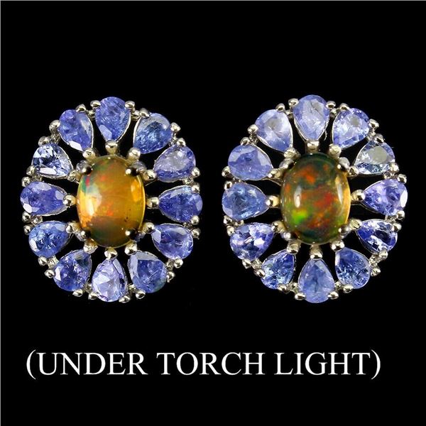 Natural White Opal & Tanzanite Earrings