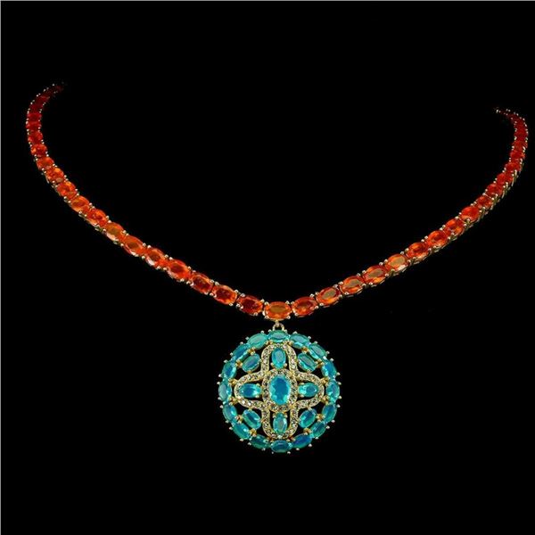 Natural Ethopian Orange Opal & Blue Apatite Necklace