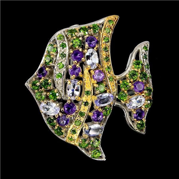 Natural Tanzanite Amethyst Ch-Diopside Brooch
