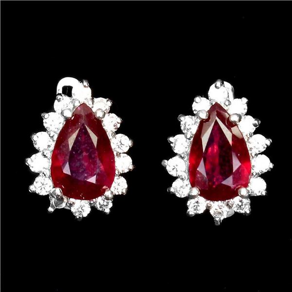 Natural Pear Red Ruby Earrings