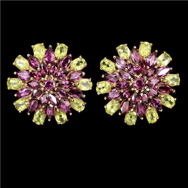 Natural  Rhodolite Garnet & Perodot Earrings