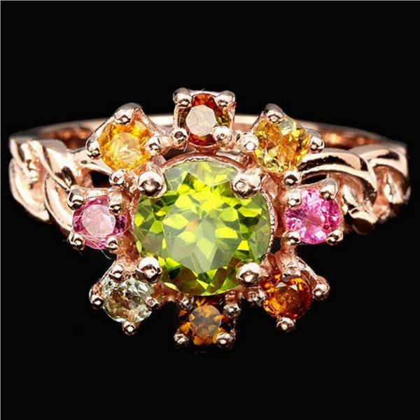 NATURAL PERIDOT & MULTI COLOR TOURMALINE Ring