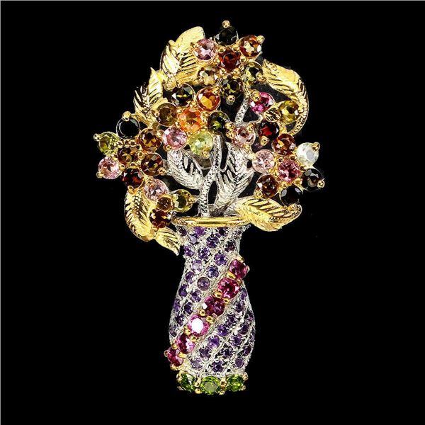 Natural Tourmaline AMETHYST & RH-GARNET Brooch