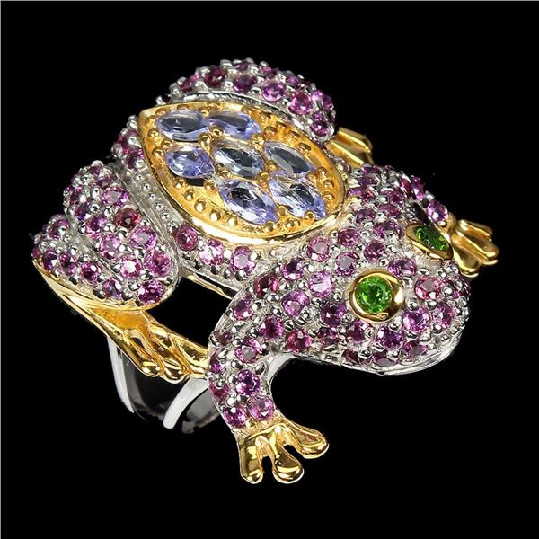 Natural Tanzanite Ch-Diopside & Rhodolite Ring