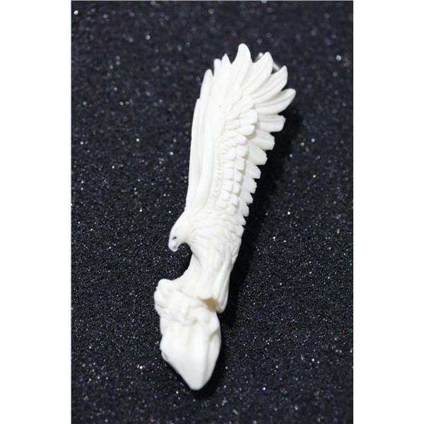 Hand Carved Antler 3D Landing Eagle Pendant