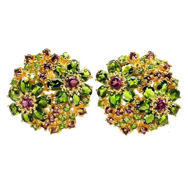 Natural Chrome Diopside Rhodolite Garnet Earrings