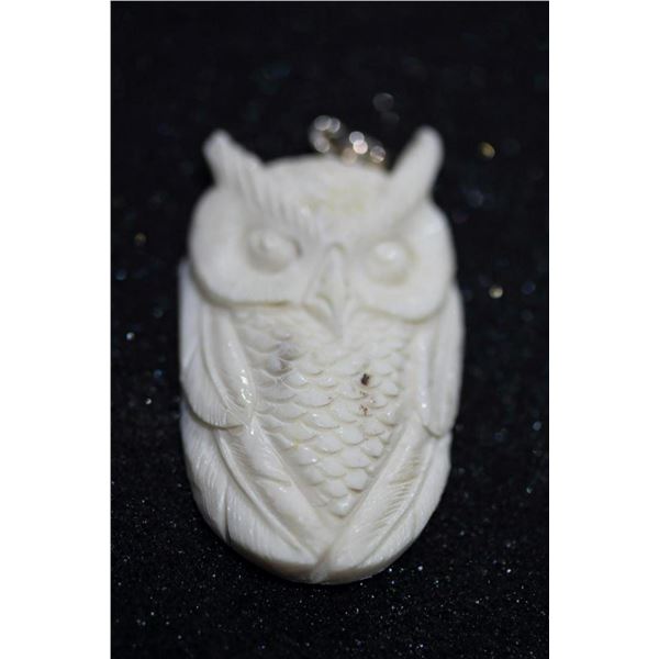 Hand Carved Antler Owl Pendant