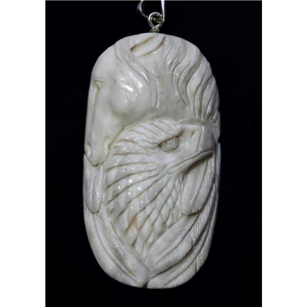 Hand Carved Antler Horse & Eagle Pendant