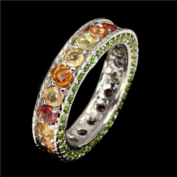 Natural Multi-Color Sapphire & Ch-Diopside Ring