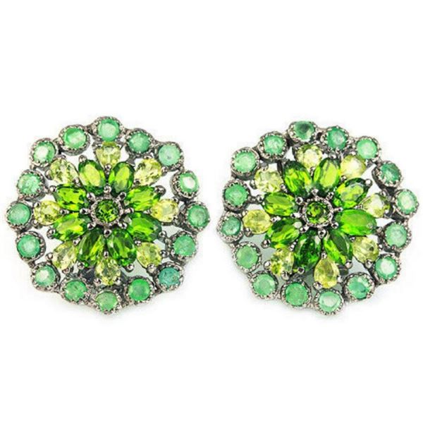 Natural Emerald Peridot & CH-Diopside Earrings