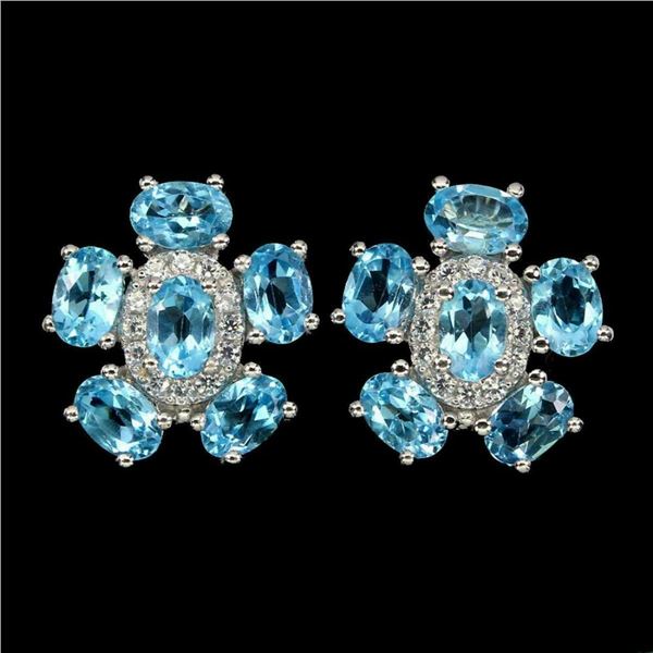 Natural  Swiss Blue Topaz 6x4mm Earrings