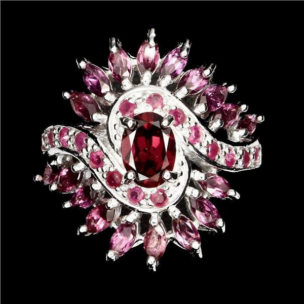 Natural Oval Marquise Rhodolite Garnet Ruby Ring