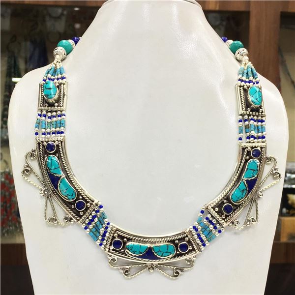 Tibet Natural Stone Turquoise & Lapiz Lazuli Necklace