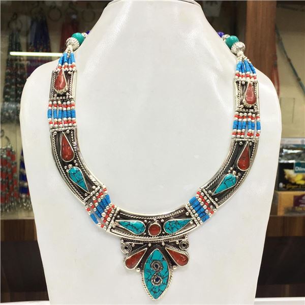 Tibet Natural Stone Tribal Queen Royal Necklace