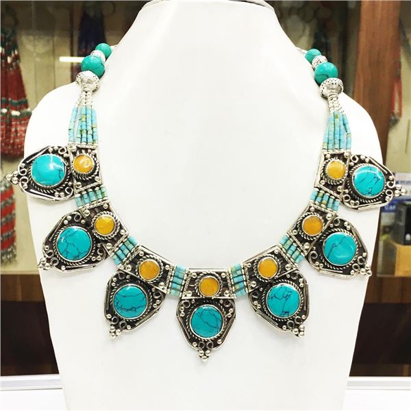 Tibet Hand Made Natural Turquoise Royal Necklace