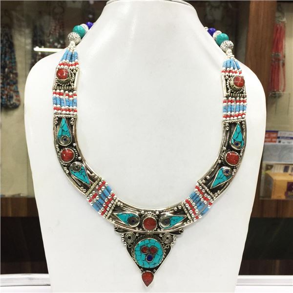 Tibet Natural Stone Tribal Queen Royal Necklace