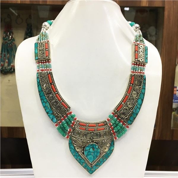 Tibet Natural Stone Tribal Queen Royal Necklace