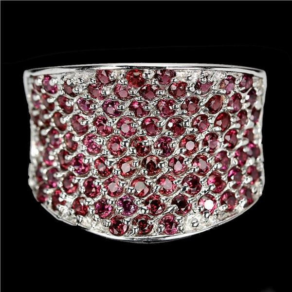 Natural Unheated Round Rhodolite Garnet Ring