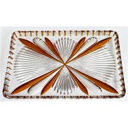 Czech Crystal & Amber Pressed Glass Vanity Tray#1847609