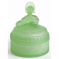 Victorian Lady Frosted Green Glass Powder Jar #1847629