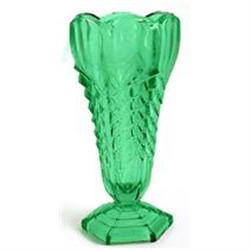 Davidson Green Depression Glass Chevron Vase #1847683