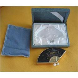 Fan Shaped Compact or Pill Box w/Mirror #1848224