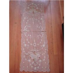 ANTIQUE FRENCH NETTED LACE TAMBOUR RUNNER #1862692