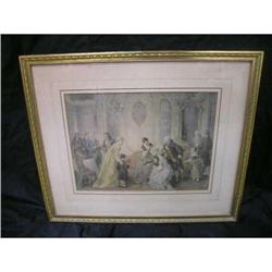 ANTIQUE PRINT PARLOR SCENE FRAMED LOVELY #1862693