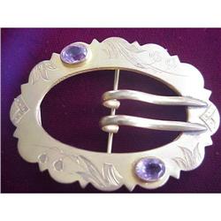 VICTORIAN SASH BROOCH PURPLE GLASS STONES #1862702