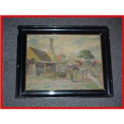 Antique European Farm Workers Oil Painting #1875892